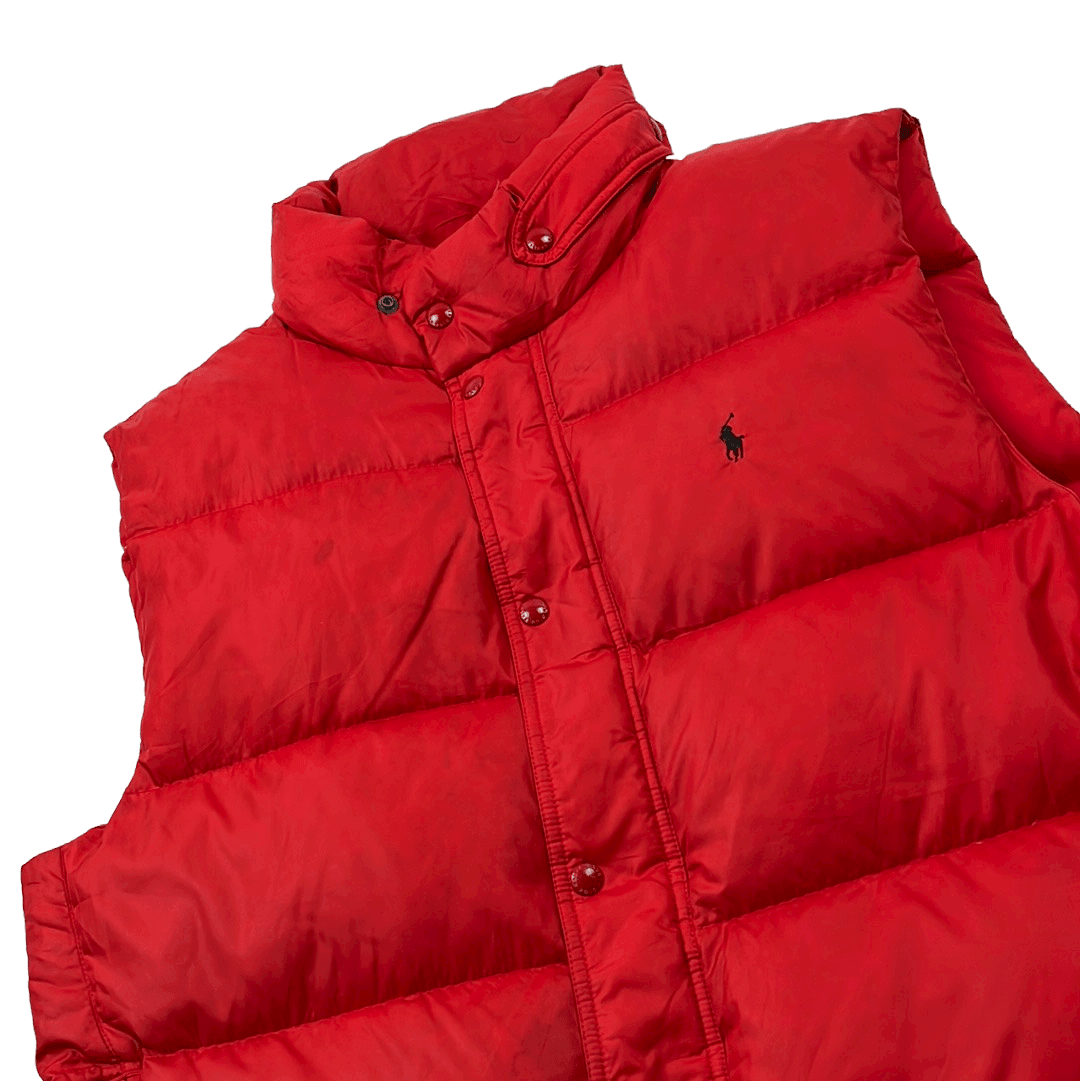 Vintage 90s Red Polo Ralph Lauren Puffer Gilet - Extra Large - The Streetwear Studio