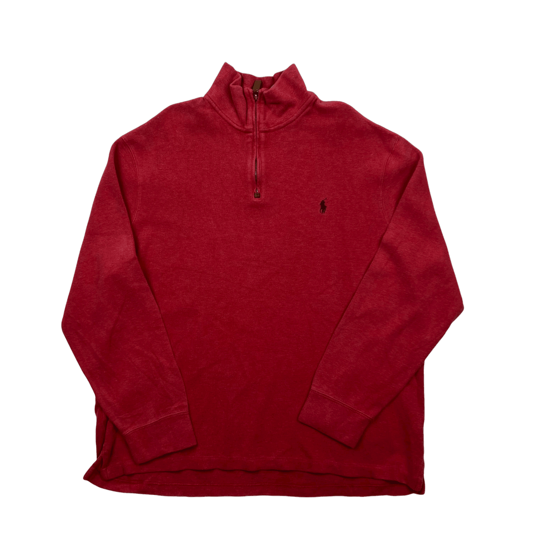 Vintage 90s Red Polo Ralph Lauren Quarter Sweatshirt - Extra Large - The Streetwear Studio