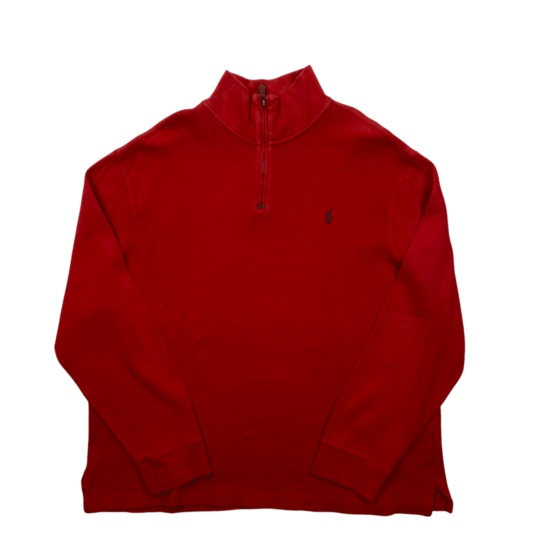 Vintage 90s Red Polo Ralph Lauren Quarter Zip Sweatshirt - Extra Large - The Streetwear Studio