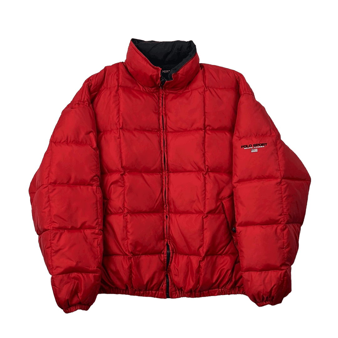 Vintage 90s Red Ralph Lauren Polo Sport Puffer Coat Jacket Large