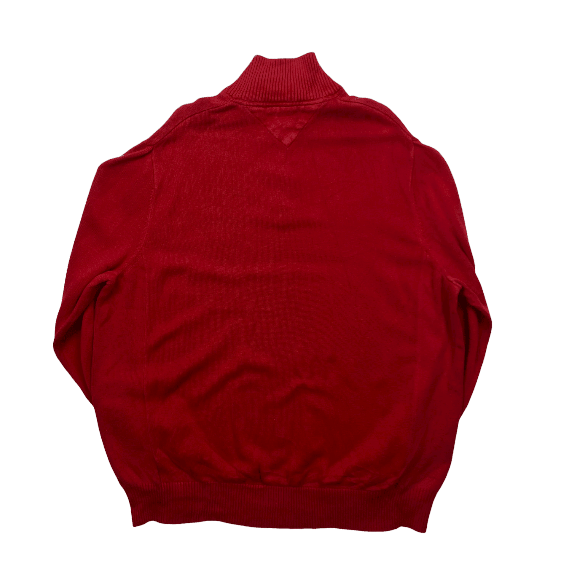 Vintage 90s Red Tommy Hilfiger Quarter Zip Knitted Sweatshirt - Extra Large - The Streetwear Studio