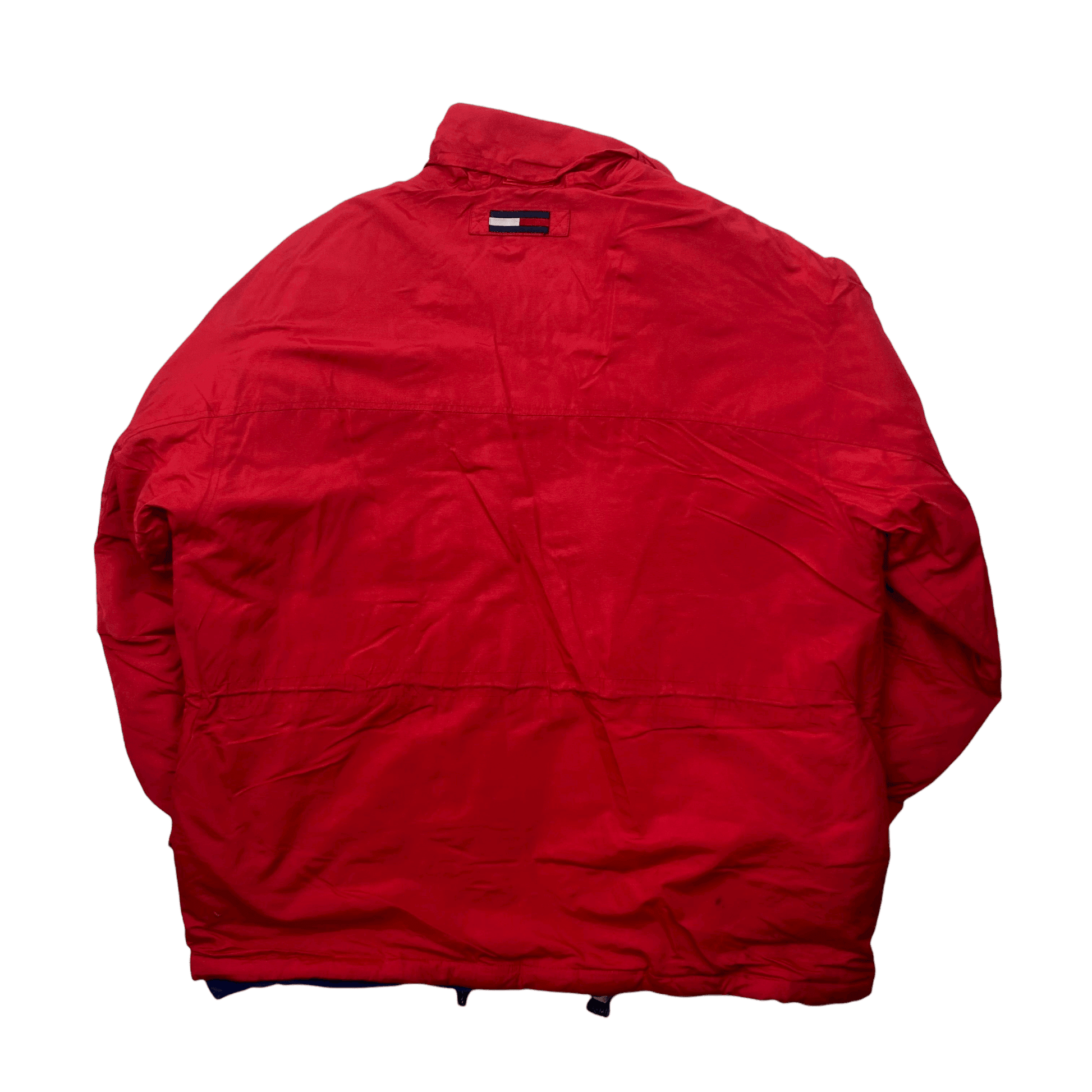 Vintage 90s Red Tommy Hilfiger Spell-Out Puffer Coat/ Jacket - Extra Large - The Streetwear Studio