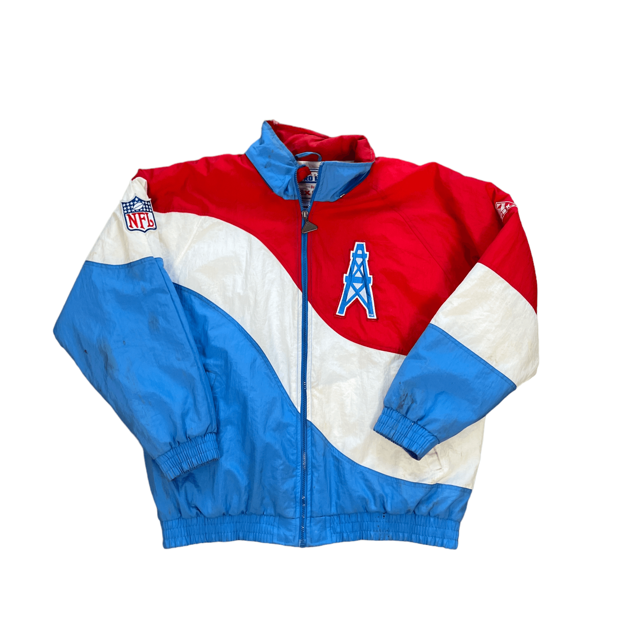 Vintage 90s Red, White + Blue NFL Oilers Puffer Coat - Large - The Streetwear Studio