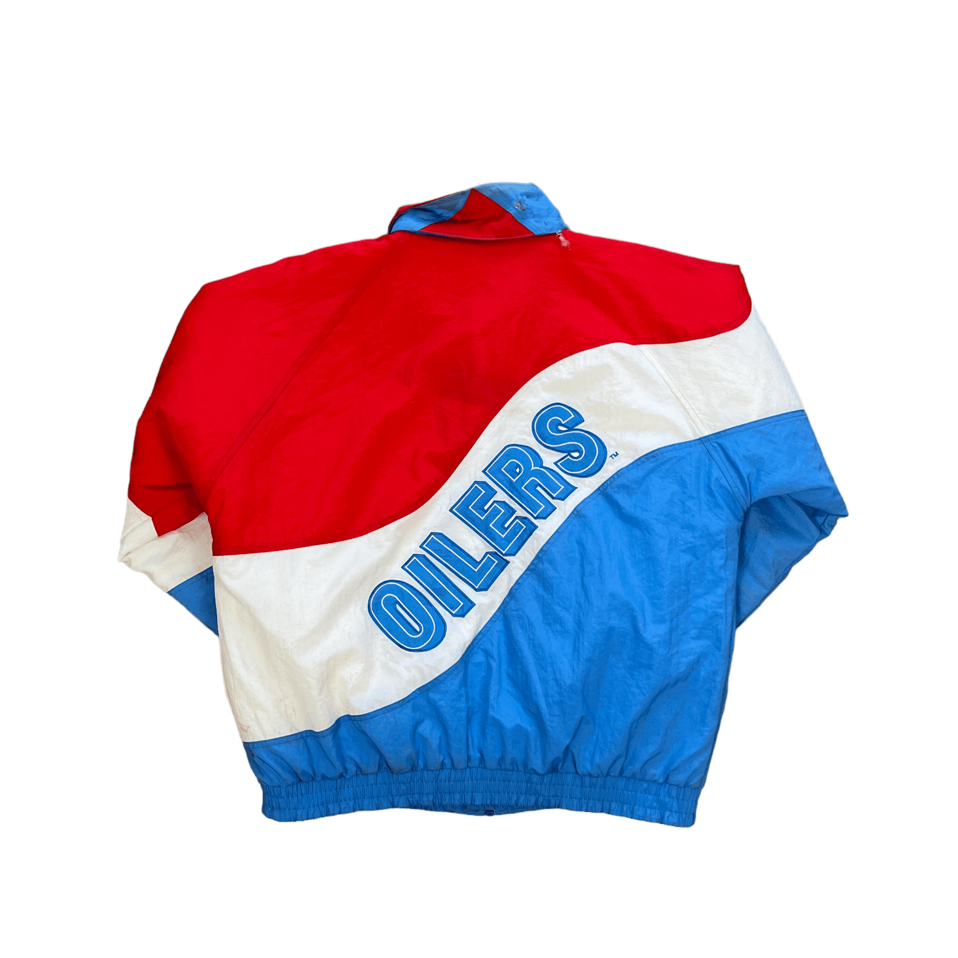 Vintage 90s Red, White + Blue NFL Oilers Puffer Coat - Large - The Streetwear Studio