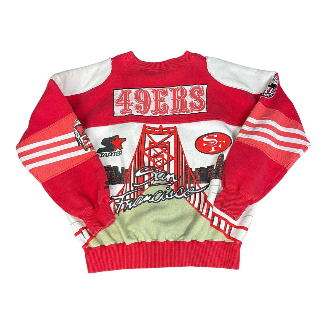 Vintage 90s Red + White Starter San Francisco 49ers Sweatshirt - Large - The Streetwear Studio