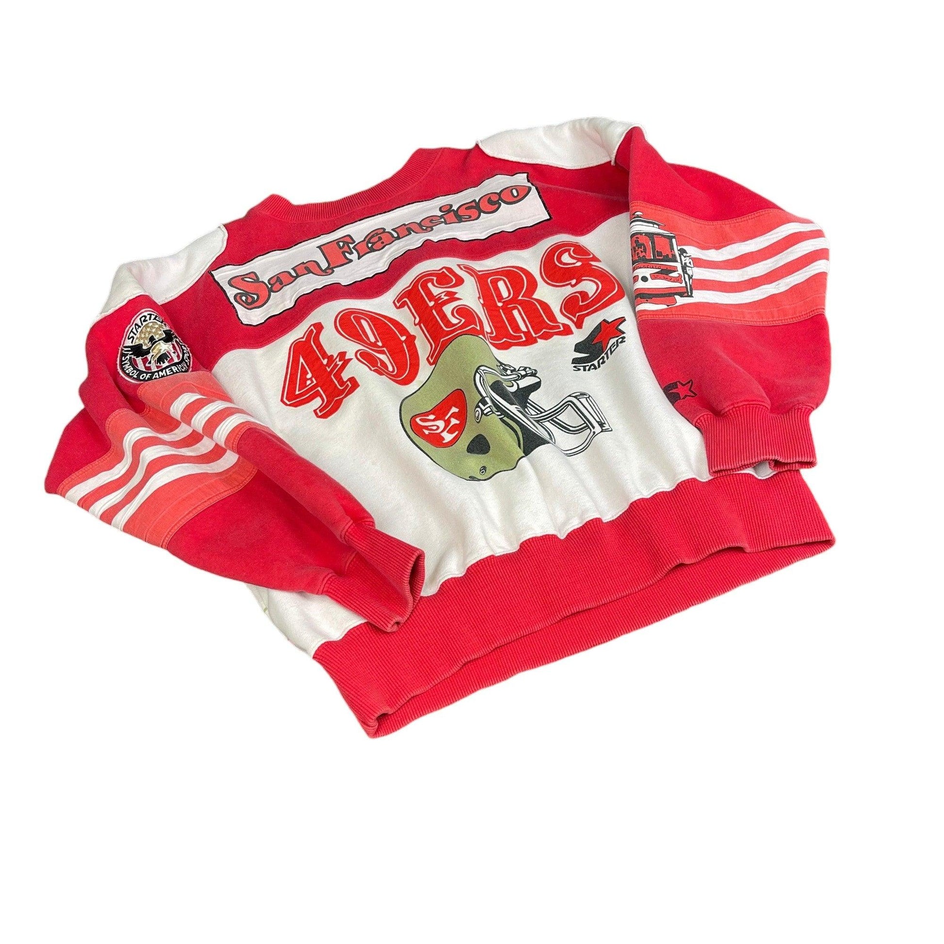 Vintage 90s Red + White Starter San Francisco 49ers Sweatshirt - Large - The Streetwear Studio