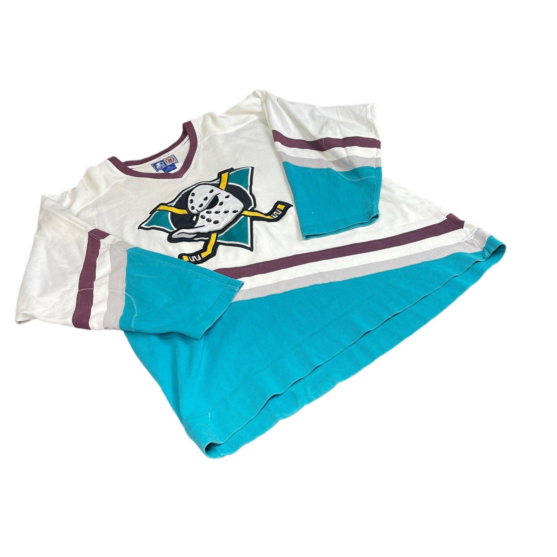 Vintage 90s White + Blue Anaheim Ducks NHL Sweatshirt - Large - The Streetwear Studio