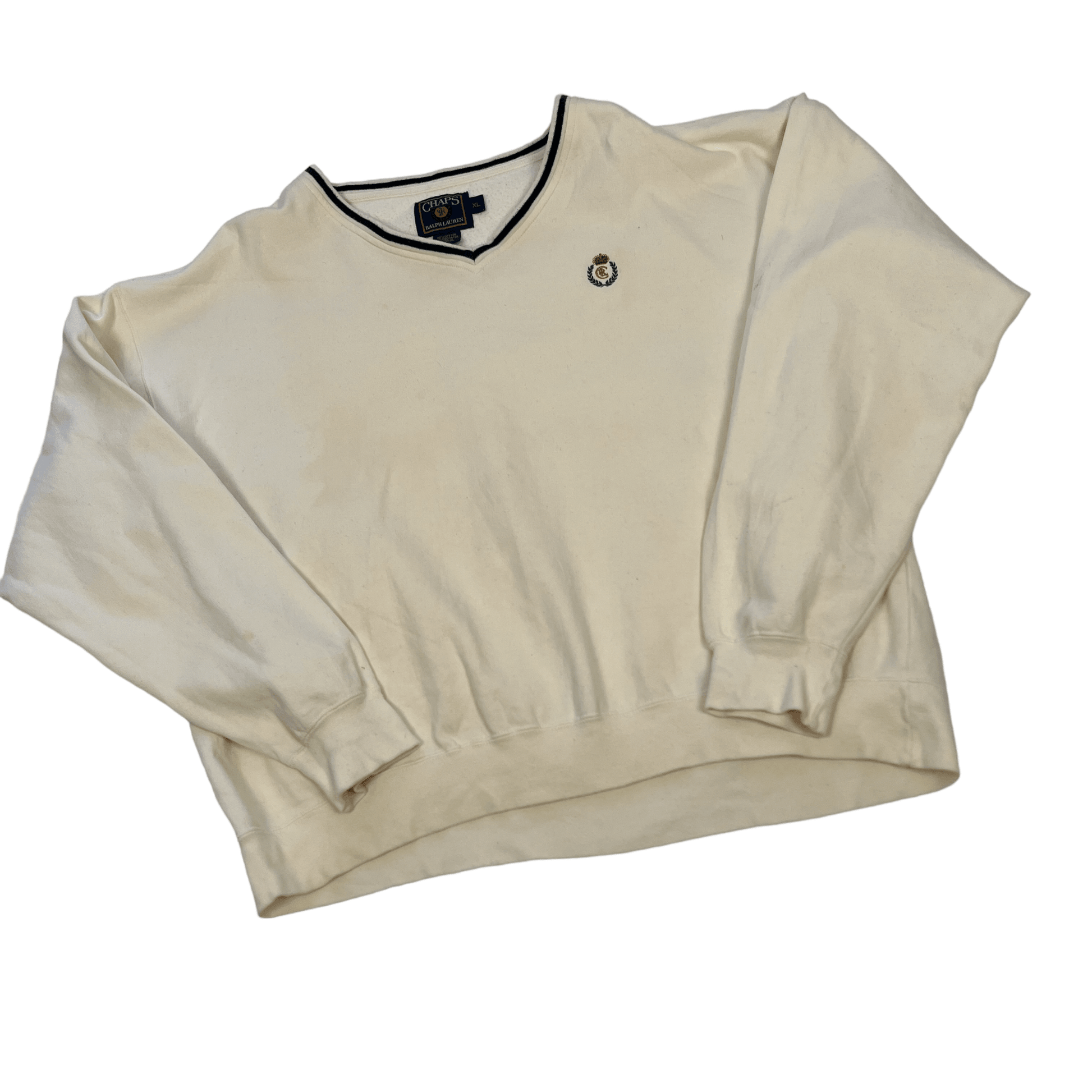 Vintage 90s White Chaps Sweatshirt - Extra Large - The Streetwear Studio