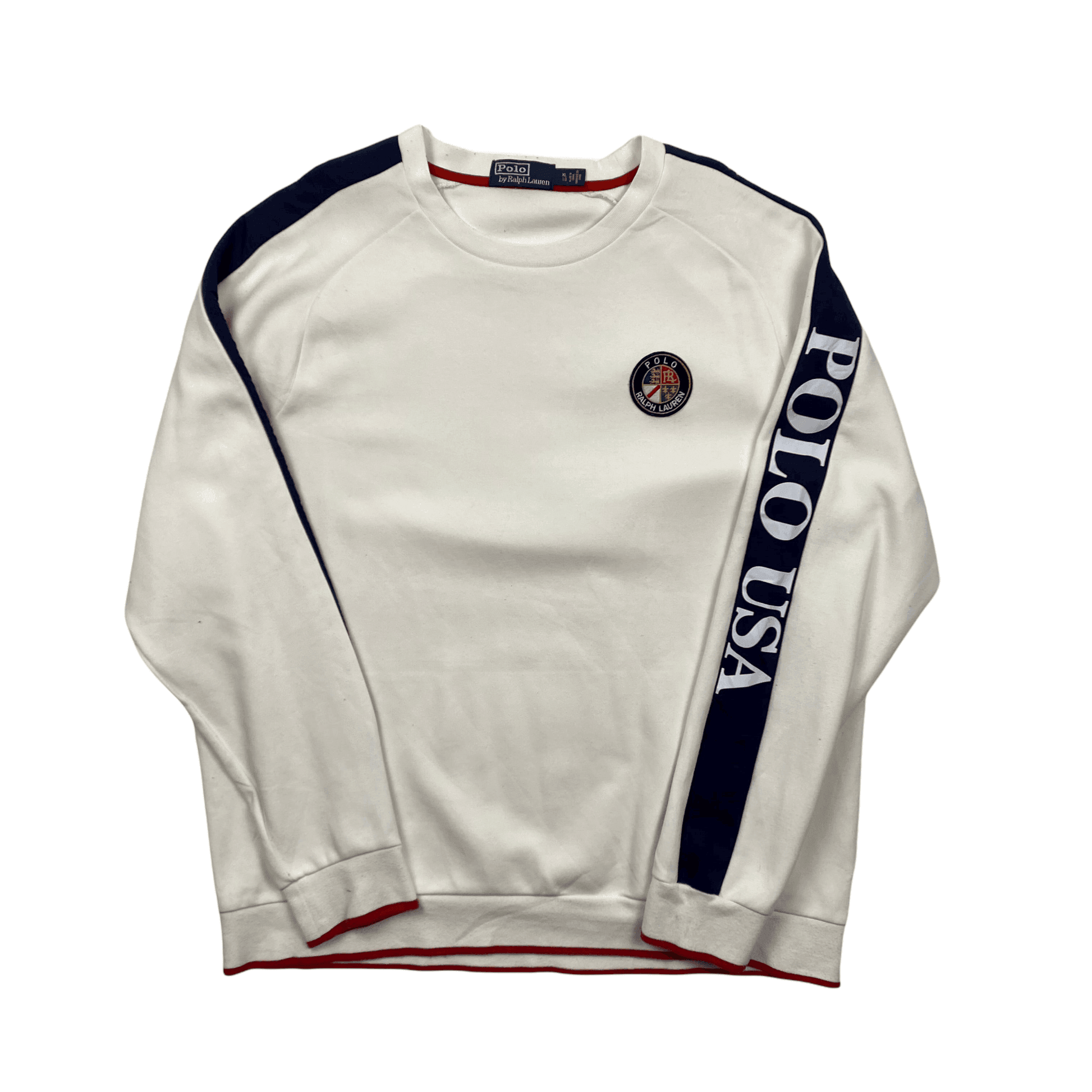Vintage 90s White Polo Ralph Lauren Ski Crest Spell Out Sweatshirt X