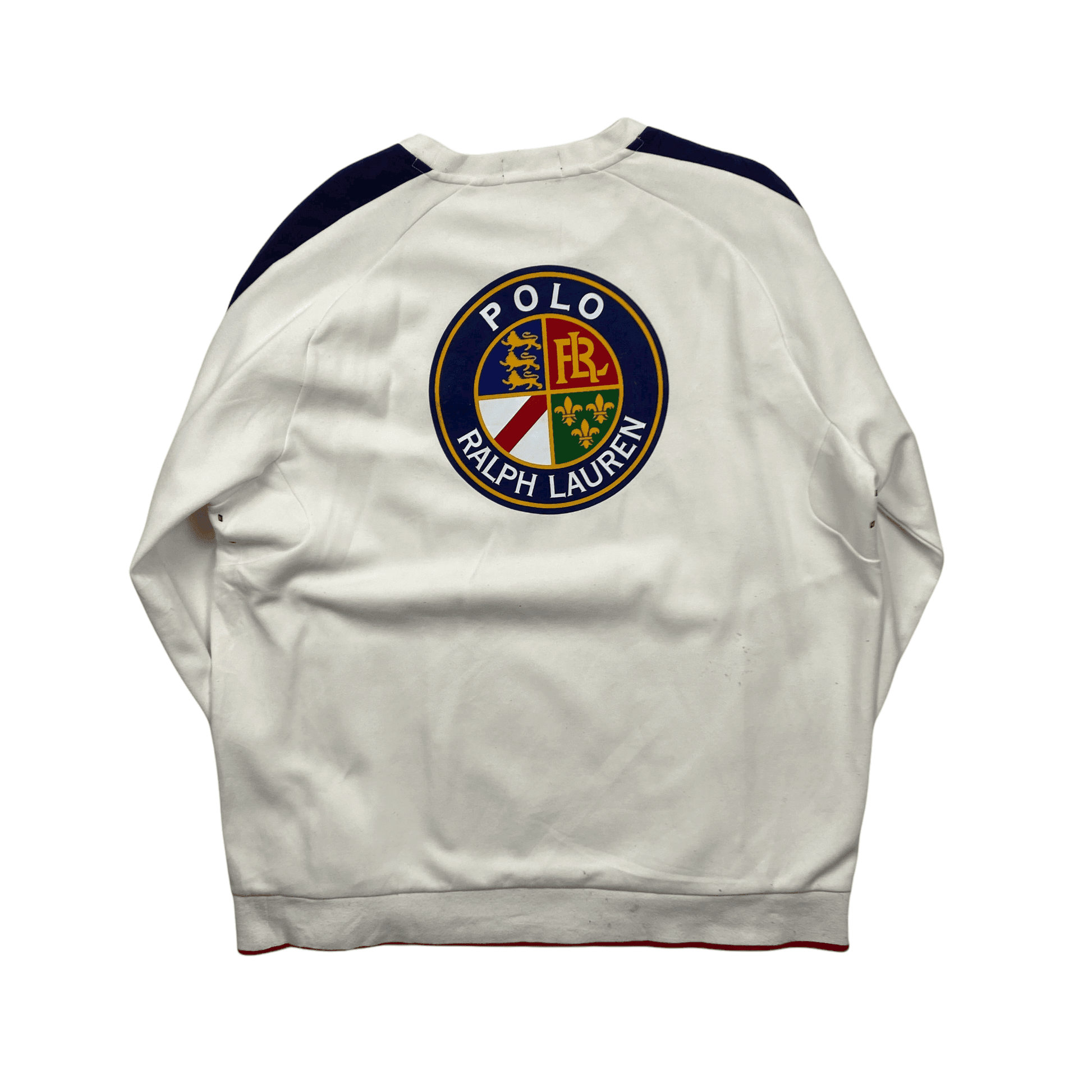 Vintage 90s White Polo Ralph Lauren Ski Crest Spell Out Sweatshirt E