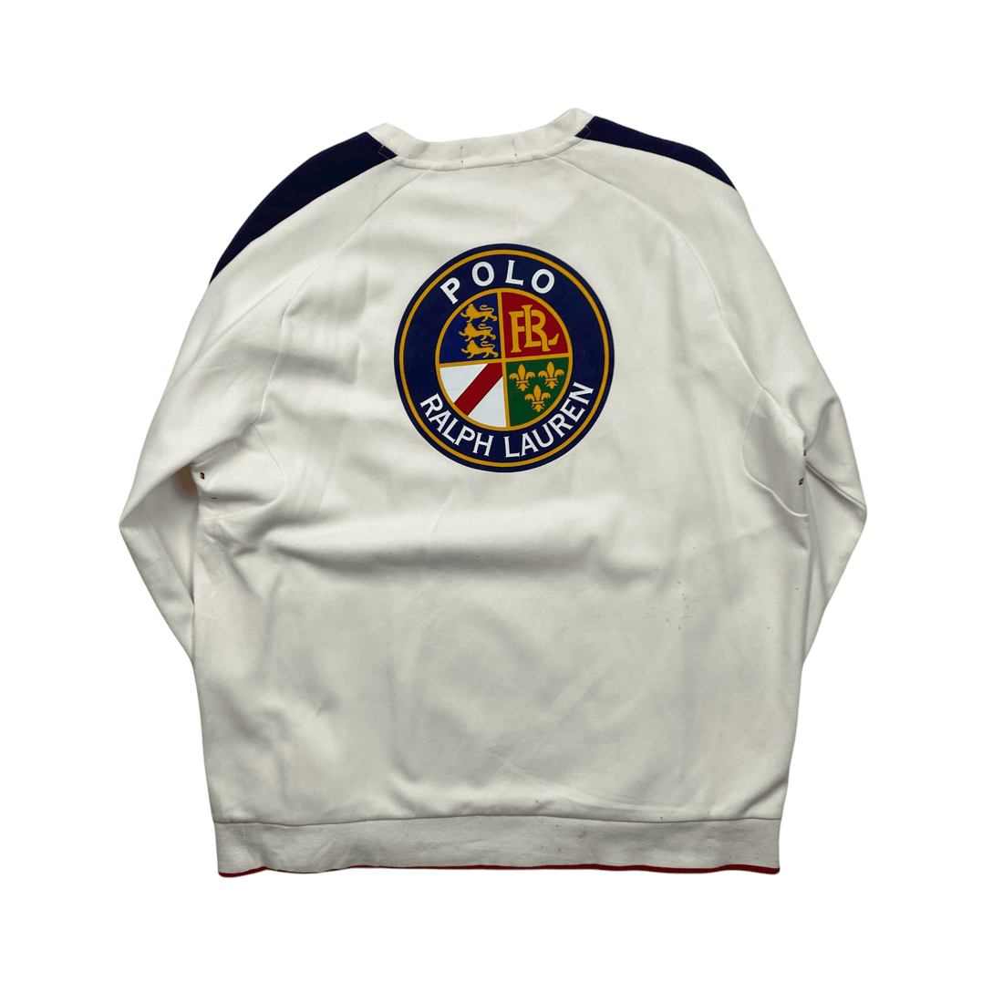 Vintage 90s White Polo Ralph Lauren Ski Crest Spell-Out Sweatshirt - Extra Large - The Streetwear Studio