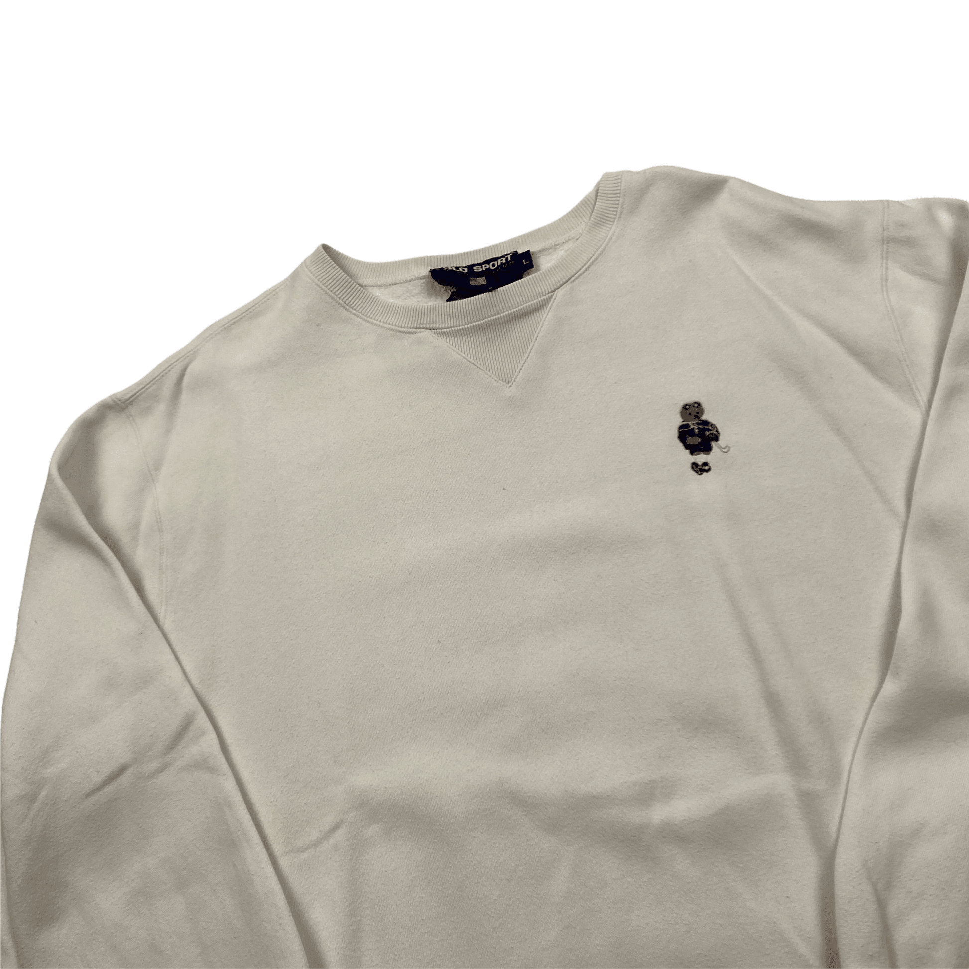 Vintage 90s White Ralph Lauren Polo Sport Bear Sweatshirt - Large - The Streetwear Studio