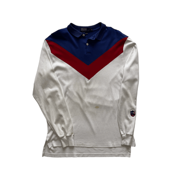 Vintage 90s White, Red + Blue Polo Ralph Lauren Suicide Ski Polo Shirt - Medium - The Streetwear Studio