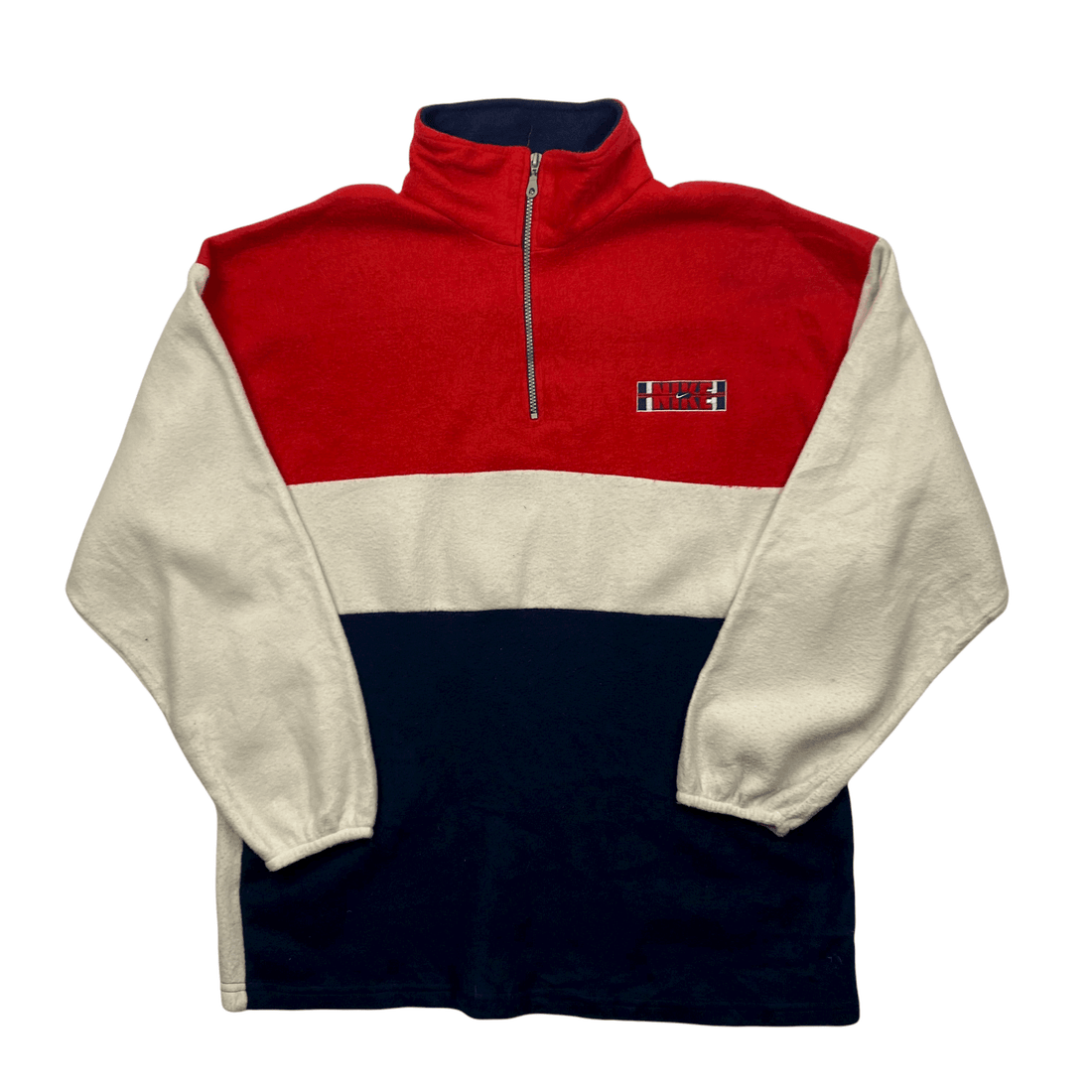 Vintage 90s White, Red + Navy Blue Nike Quarter Zip Fleece - Extra Large - The Streetwear Studio