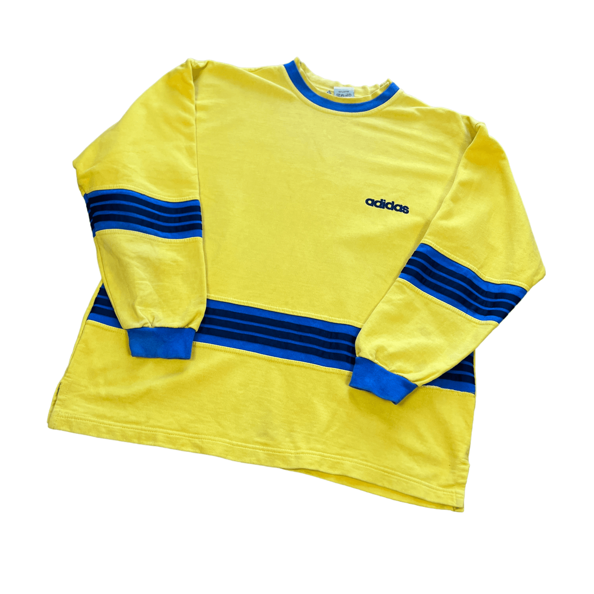 Vintage 90s Yellow, Blue + Black Adidas Sweatshirt - Extra Large - The Streetwear Studio