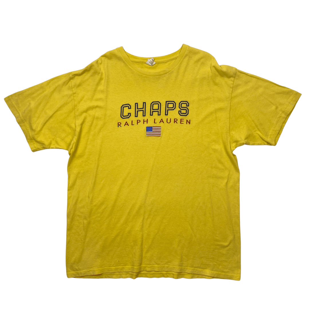 Vintage 90s Yellow Chaps Ralph Lauren Spell-Out Tee - Extra Large - The Streetwear Studio