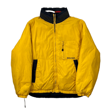 Vintage 90s Yellow + Navy Blue Tommy Hilfiger Reversible Puffer Coat/ Jacket - Large - The Streetwear Studio