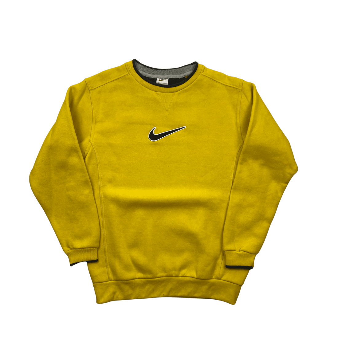 Vintage 90s Yellow Nike Large Centre Swoosh Sweatshirt - Medium - The Streetwear Studio