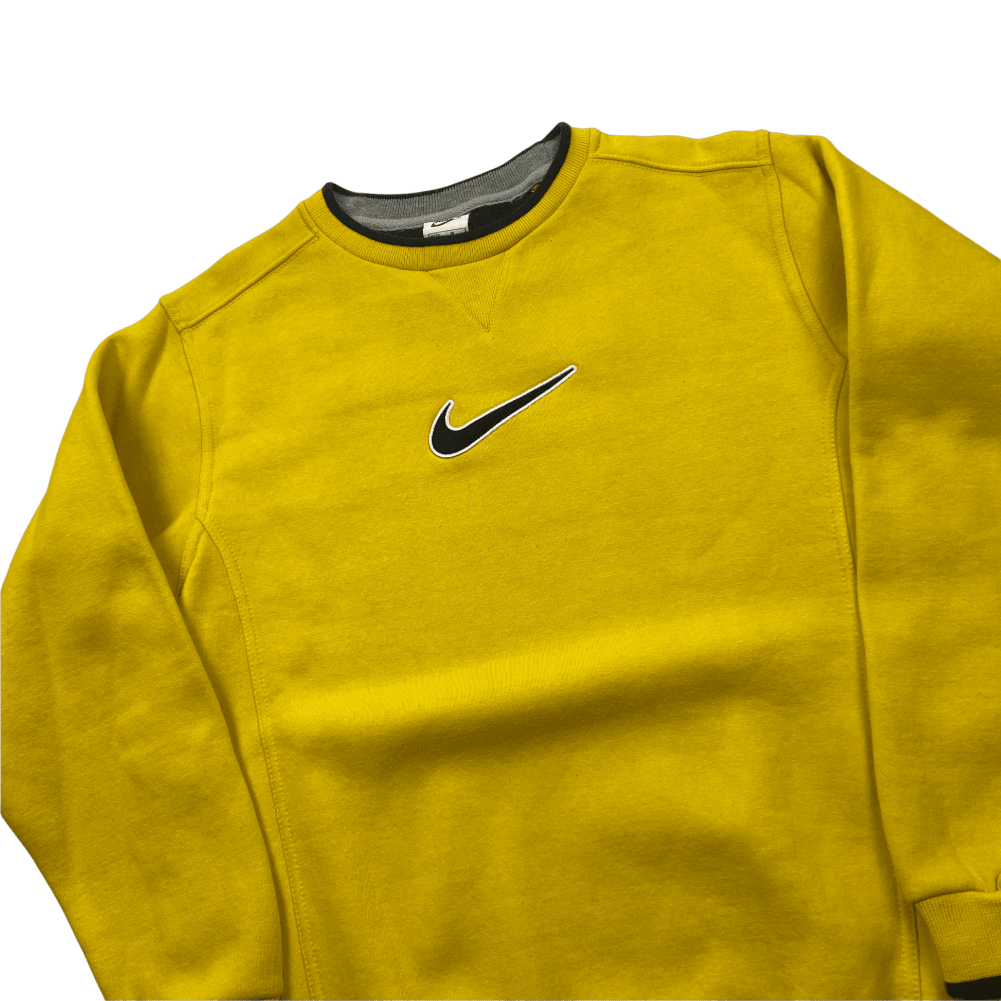 Vintage 90s Yellow Nike Large Centre Swoosh Sweatshirt - Medium - The Streetwear Studio