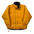 Vintage 90s Yellow Nike Large Logo Puffer Coat/ Jacket - Small - The Streetwear Studio