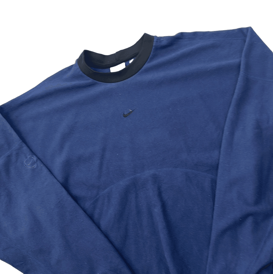 Vintage Blue + Black Nike Centre Swoosh Fleece Sweatshirt - Extra Small - The Streetwear Studio
