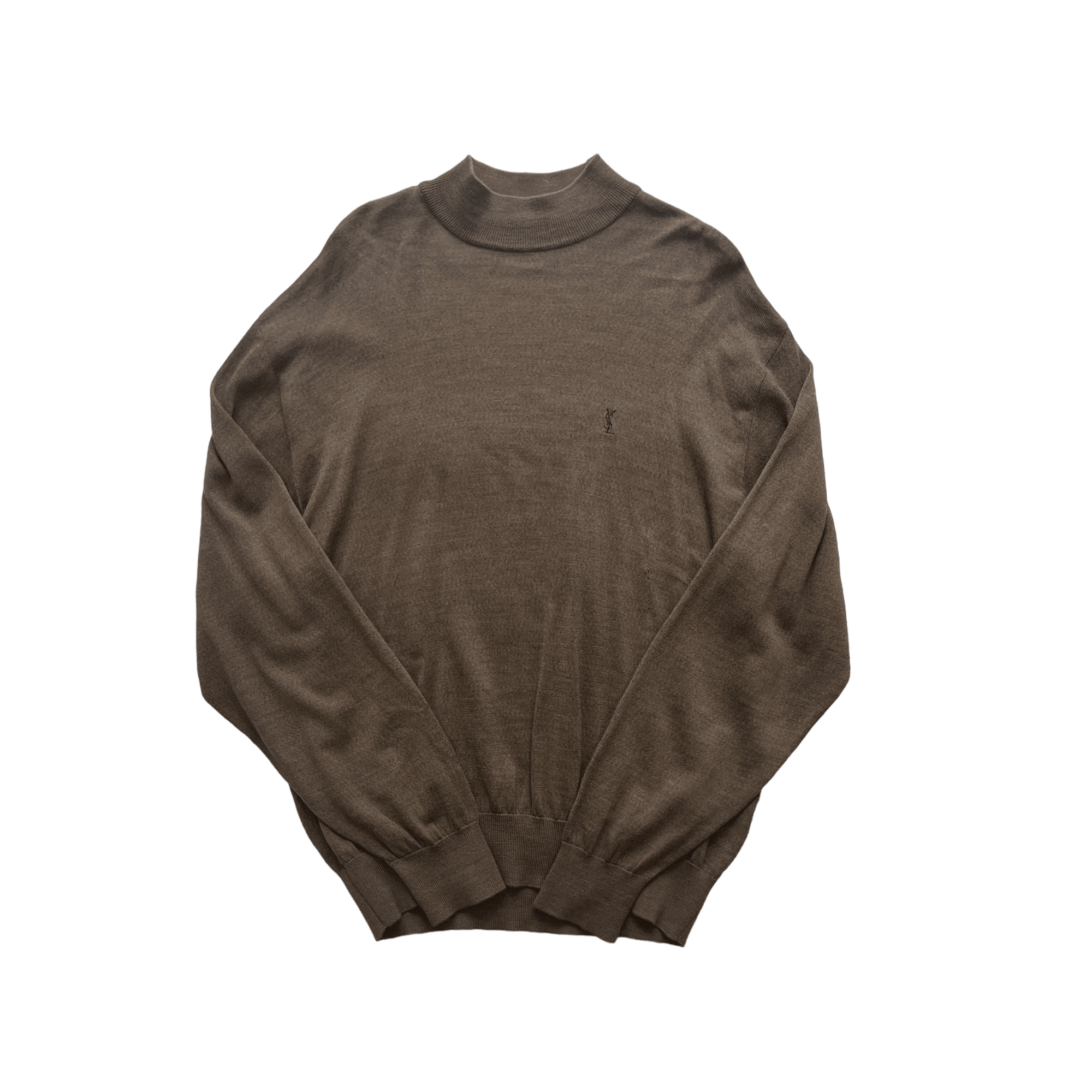 Vintage Brown Yves Saint Laurent (YSL) Mock Neck Sweatshirt - Extra Large - The Streetwear Studio