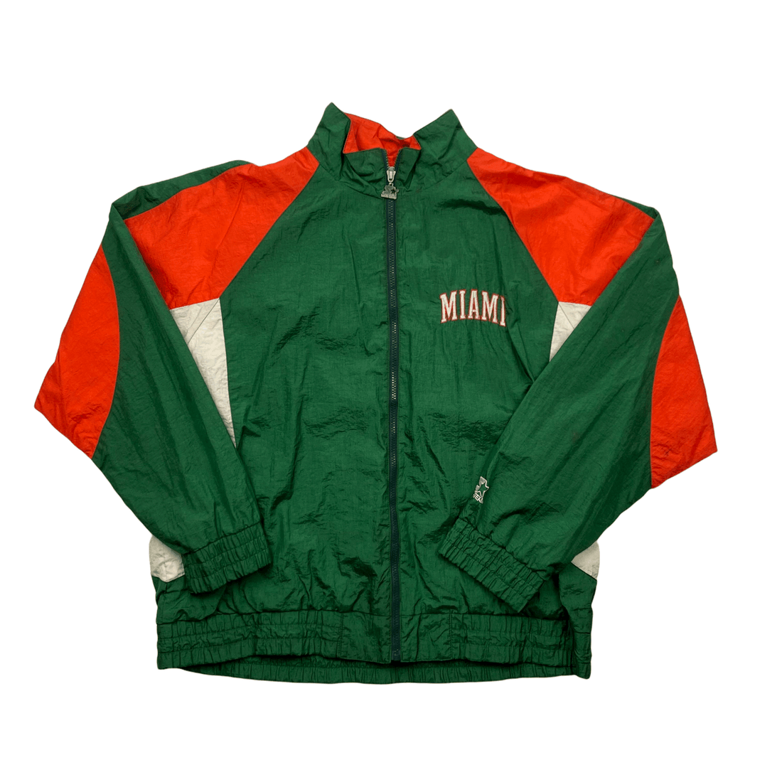 Vintage Green, Orange + White Starter Miami Hurricanes Spell-Out Jacket - Extra Large - The Streetwear Studio