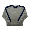 Vintage Grey + Navy Blue Nike Large Centre Logo Sweatshirt - Large - The Streetwear Studio