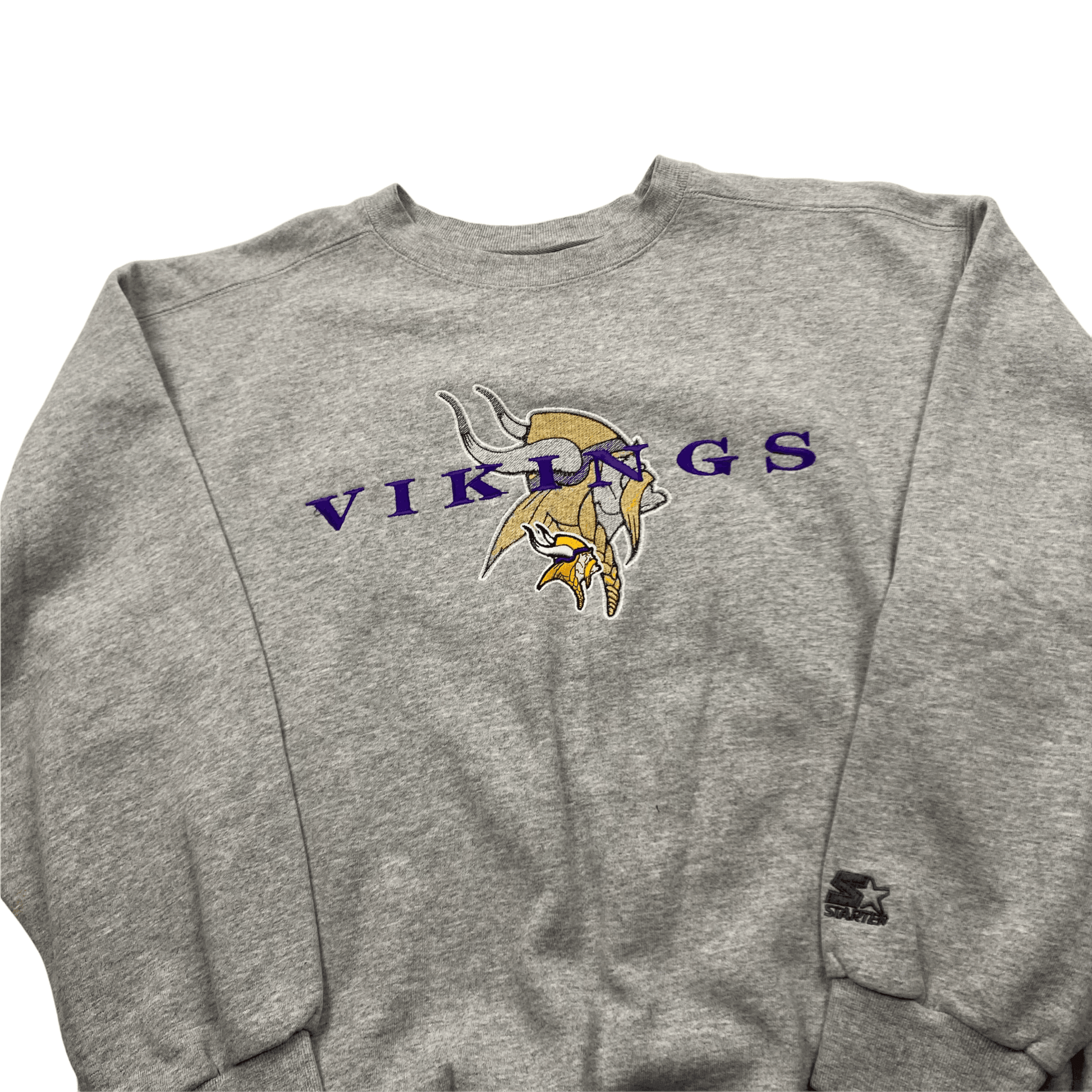 Vintage Grey Starter NFL Vikings Spell-Out Sweatshirt - Medium - The Streetwear Studio