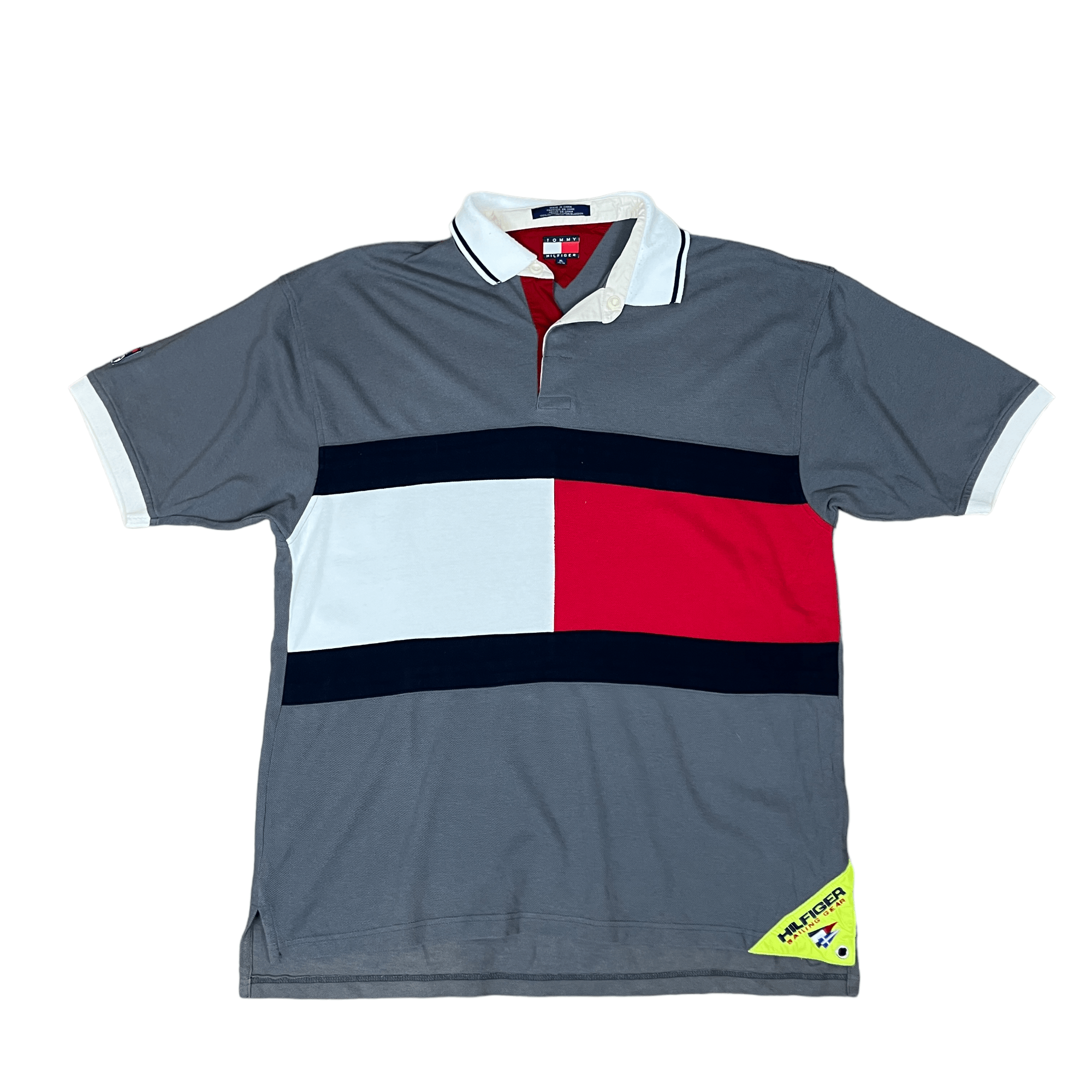 Vintage Grey Tommy Hilfiger Sailing Gear Polo Shirt - Extra Large - The Streetwear Studio