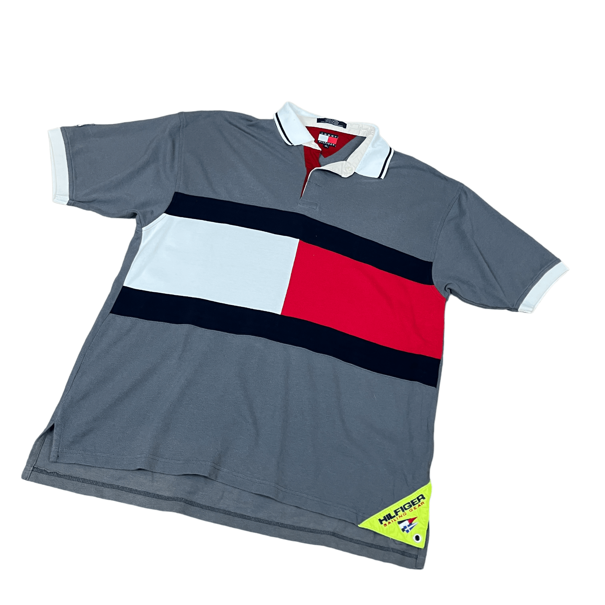 Vintage Grey Tommy Hilfiger Sailing Gear Polo Shirt - Extra Large - The Streetwear Studio