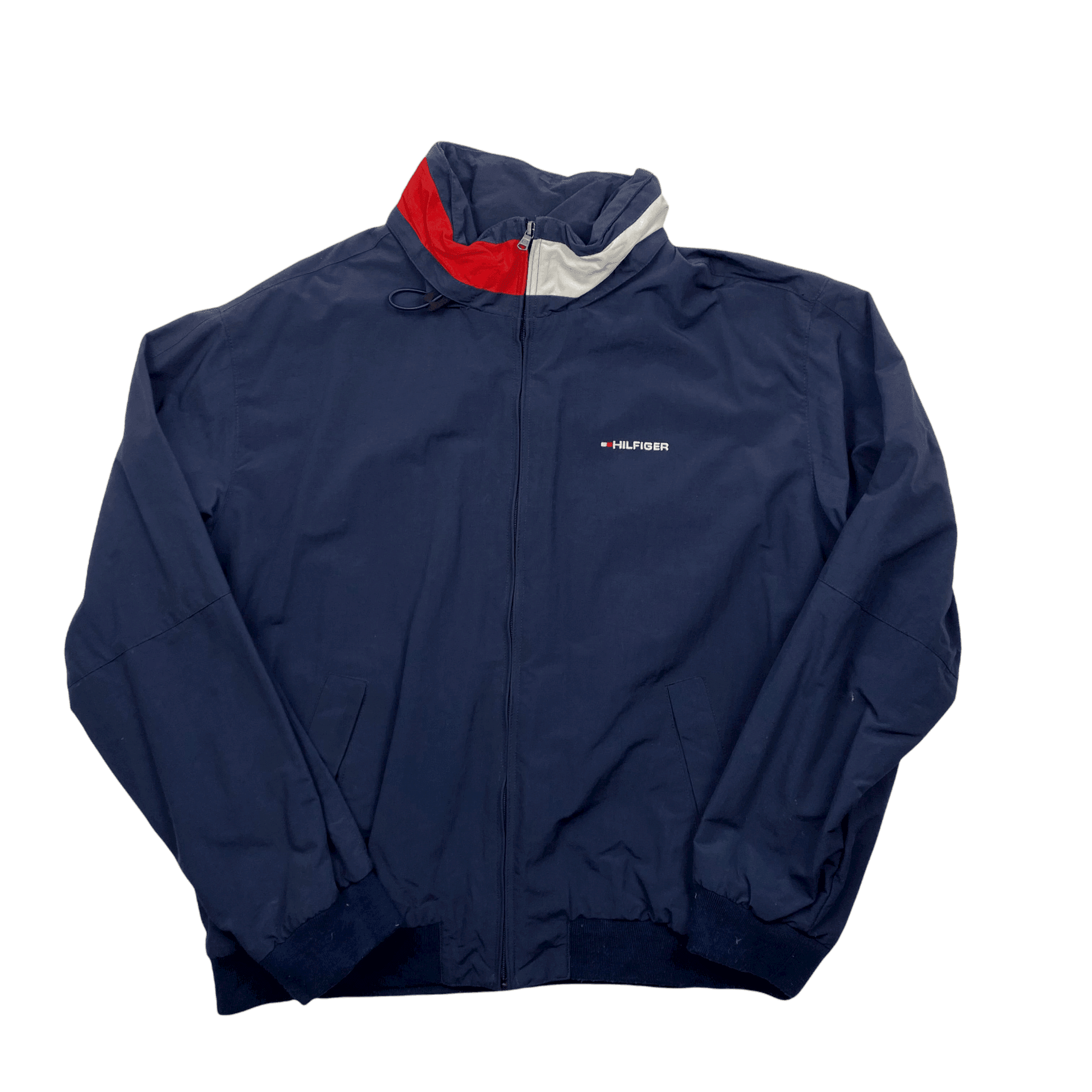 Vintage Navy Blue Tommy Hilfiger Spell-Out Sailing Jacket/ Coat - Extra Large - The Streetwear Studio