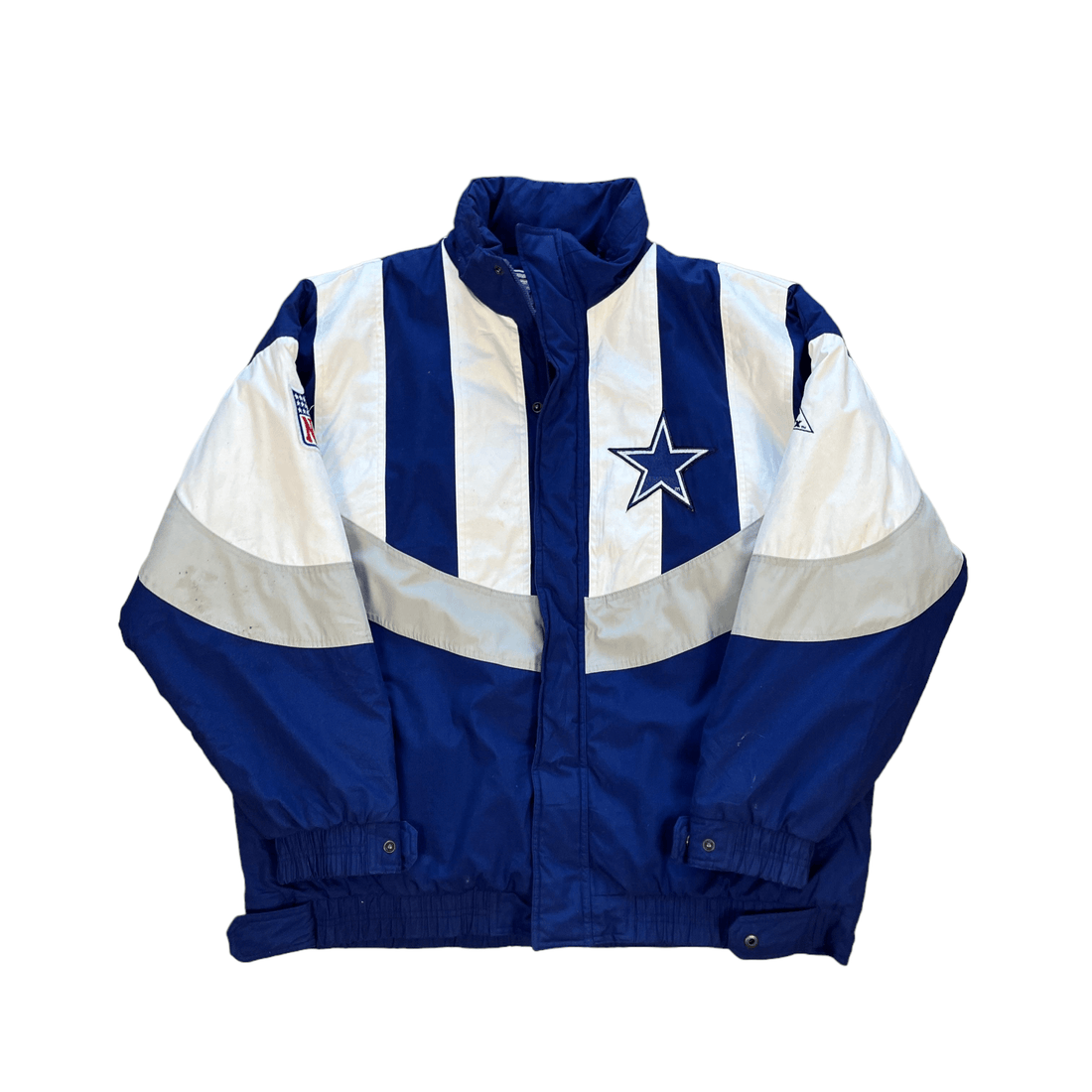 Vintage Navy Blue, White + Grey NFL Dallas Cowboys Puffer Coat - Extra Large - The Streetwear Studio
