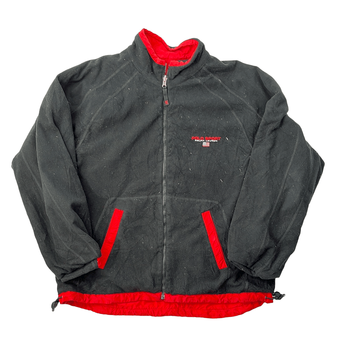 Vintage Red + Grey Ralph Lauren Polo Sport Reversible Fleece/ Jacket - Extra Large - The Streetwear Studio