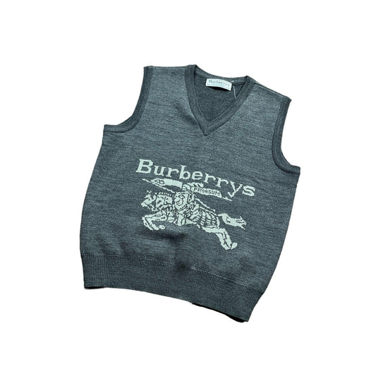 Women's Vintage 90s Grey Burberry Knitted Vest - Small - The Streetwear Studio