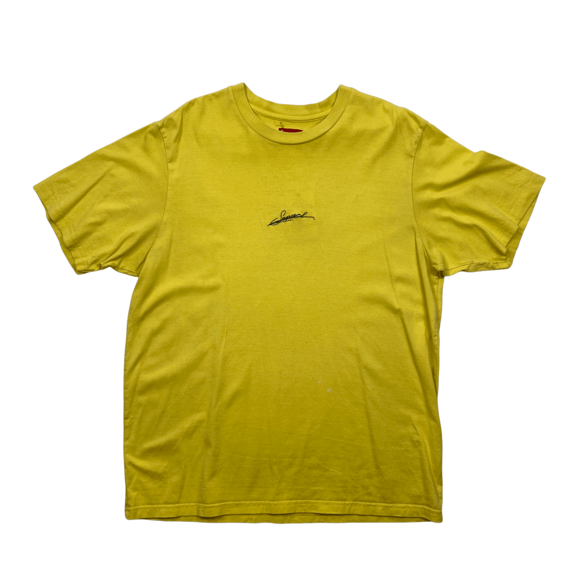 Yellow Supreme Script Logo Tee - Large - The Streetwear Studio